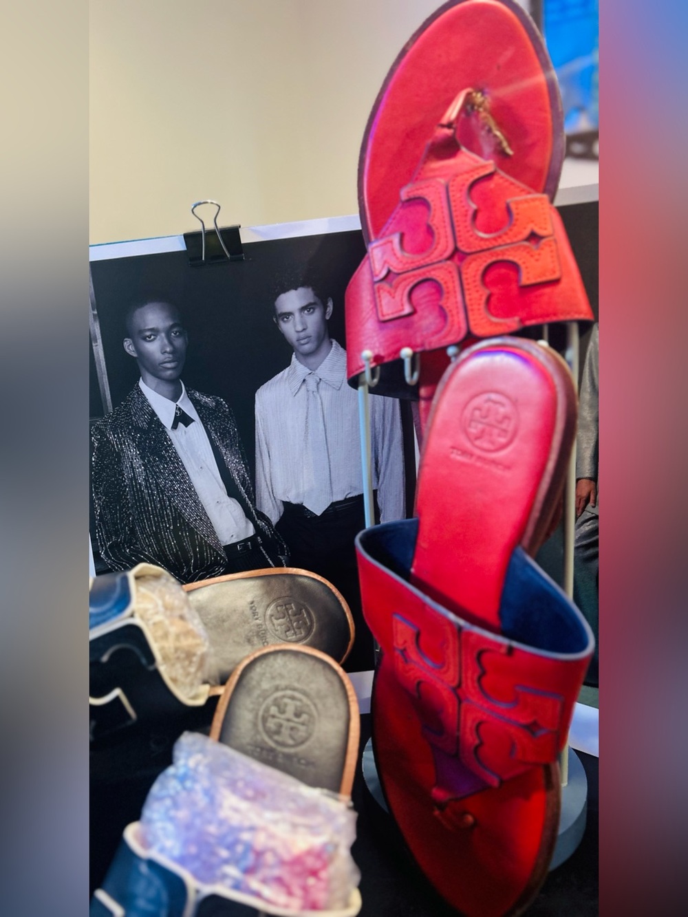 SALE•Tory Burch Red/Black Logo Slide Sandal Duo Bundle(Red/Orange Free w Flaw) - Picture 8 of 16